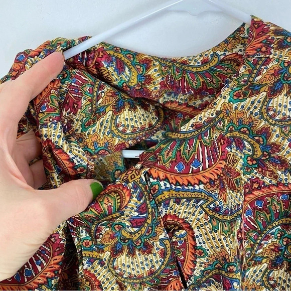 Vintage 90s Paisley Blouse Size 12 Large Grannycore Womens Gold Long Sleeve - Picture 9 of 12